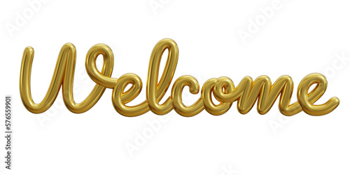 welcome text one line gold isolated on white background. 3d illustration