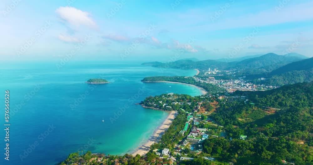 Hyperlapse of the tropical coast of Phuket island,Beautiful beach, Bay and mountains, perfect sandy beaches of Kata beach and Karon beach in Phuket Thailand,Timelapse nature landscape sea background Hyperlapse of the tropical coast of Phuket island,Beautiful beach, Bay and mountains, perfect sandy beaches of Kata beach and Karon beach in Phuket Thailand,Timelapse nature landscape sea background