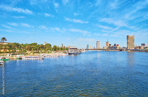 Green bank of Nile river, Cairo, Egypt photo