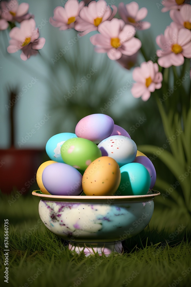 Bowl of Easter Eggs with Flowers Bowl of Easter Eggs with Flowers