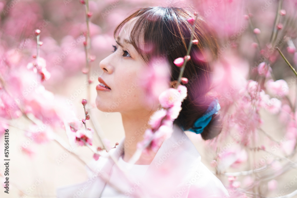 Fototapeta premium 梅の花と女性