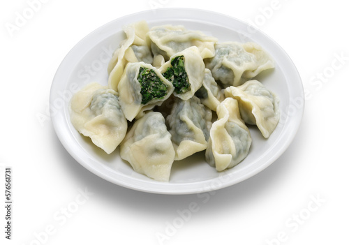 homemade Shepherd's purse and pork dumplings, Chinese food isolated on white background