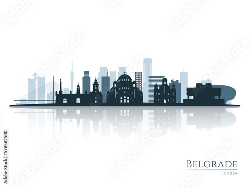 Belgrade skyline silhouette with reflection. Landscape Belgrade, Serbia. Vector illustration.