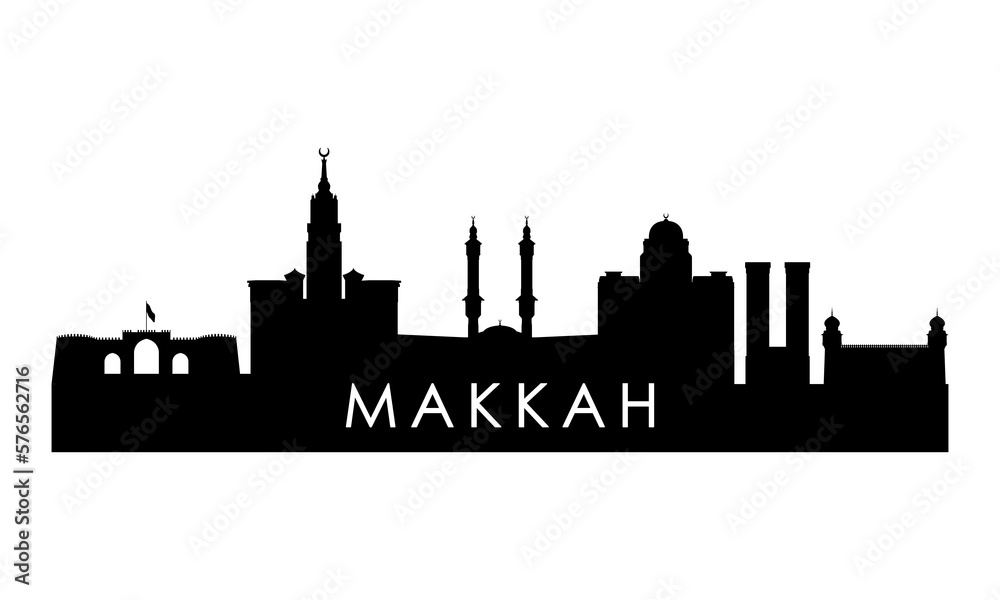 Makkah skyline silhouette. Black Makkah city design isolated on white background.