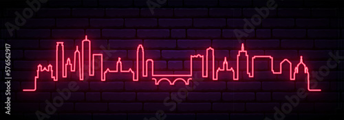 Red neon skyline of Twin cities. Bright Twin cities, Minnesota long banner. Vector illustration.