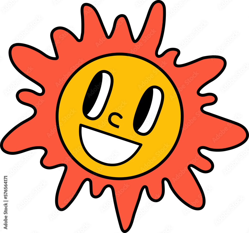 Retro sun with eyes and a smile.