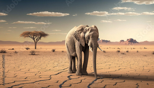 Elephants that survive in the hot and dry desert weather, Generative AI © dytraxs