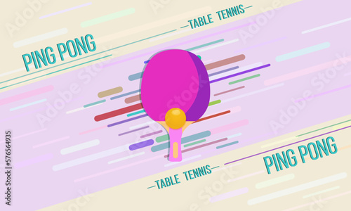 Pink racket with a ping pong ball. Abstract sports background. Vector image.