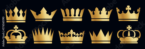 Set of vector king and queen crowns black icon on white background. Vector Illustration. Emblem and Royal symbols.