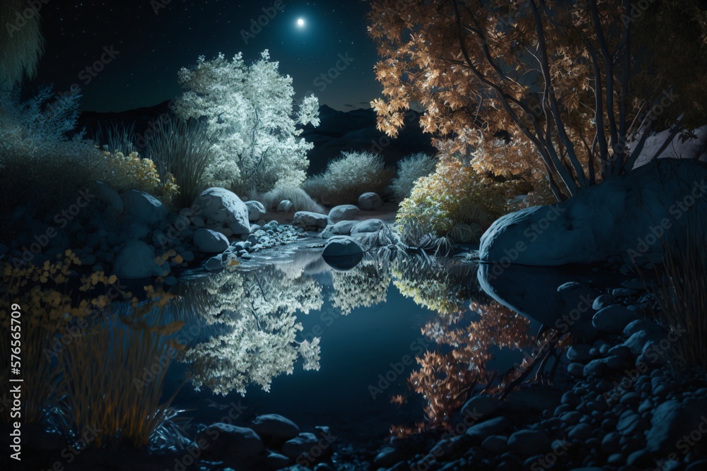 Landscape in Nature at night. Generative ai.