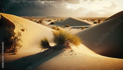 Un paysage de dunes du désert avec des ondulations de sable. photo