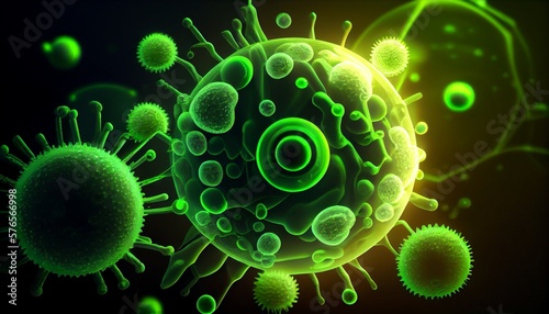 Green illustration of viruses  bacteria and microorganism cells. Generative AI  Generative  AI