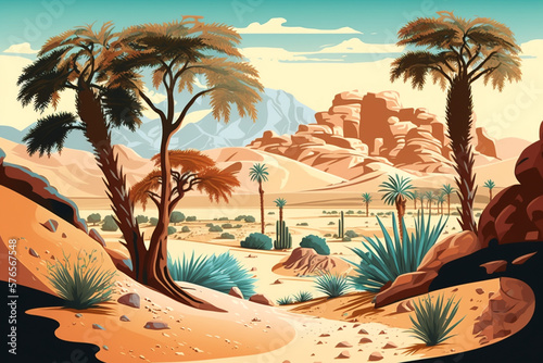 Desert and Oasis - Landscape Painting - by Generative AI