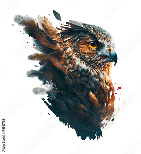 Owl mythical forest bird of paradise, bird of prey