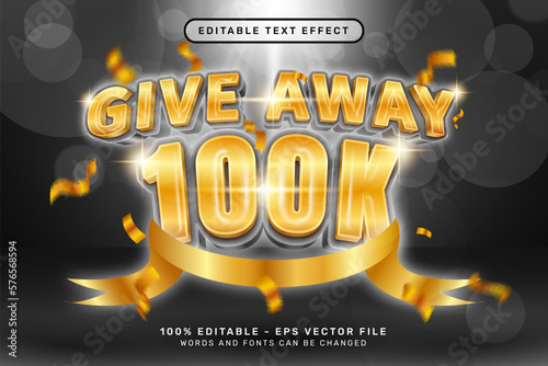 give away 100k 3d text effect and editable text effect with ribbon illustration