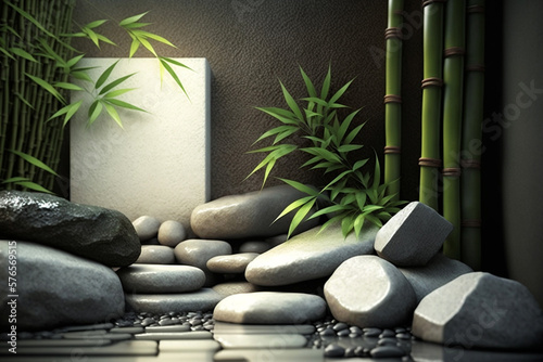 Spa background with bamboo and zen stones, illustration