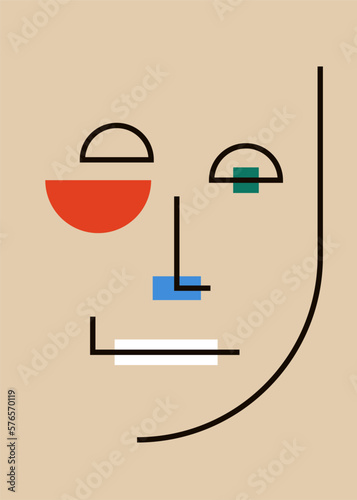 Portrait in bauhaus style. Poster with geometric shapes.