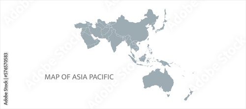 Detailed vector map of Asia Pacific isolated on white. Vector illustration. 