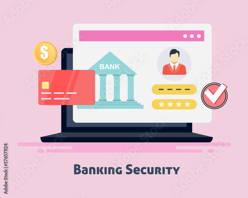 Secure internet banking with Online Login Form on Screen. Secure User Authorization Concept. 