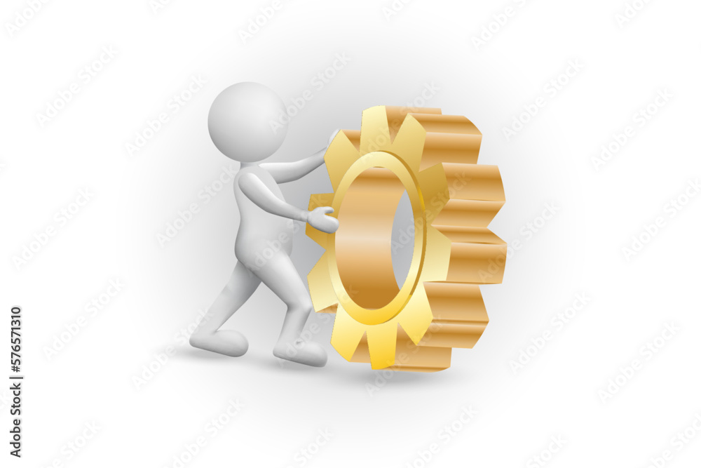 3D small white people with a gold gear icon vector image graphic design