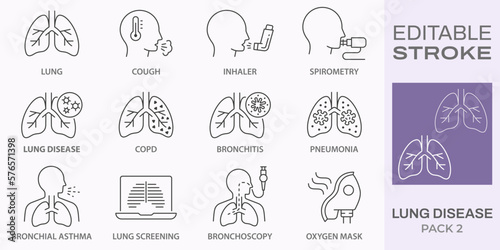 Tableau sur toile lung disease icons, such as copd, cough, bronchitis, spirometry and more