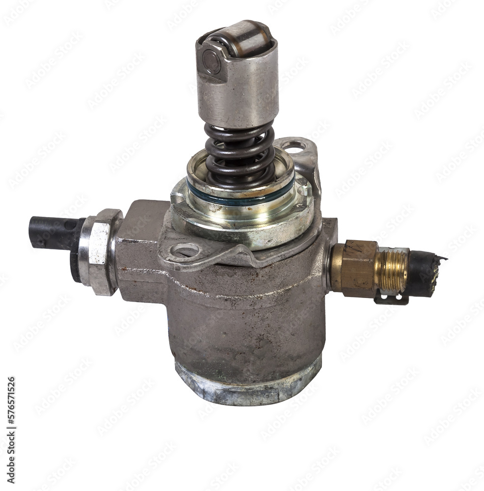 A unit for pumping liquid fuel and creating the high pressure in the line - a car fuel injection pump for sale at market or for repair in a workshop.