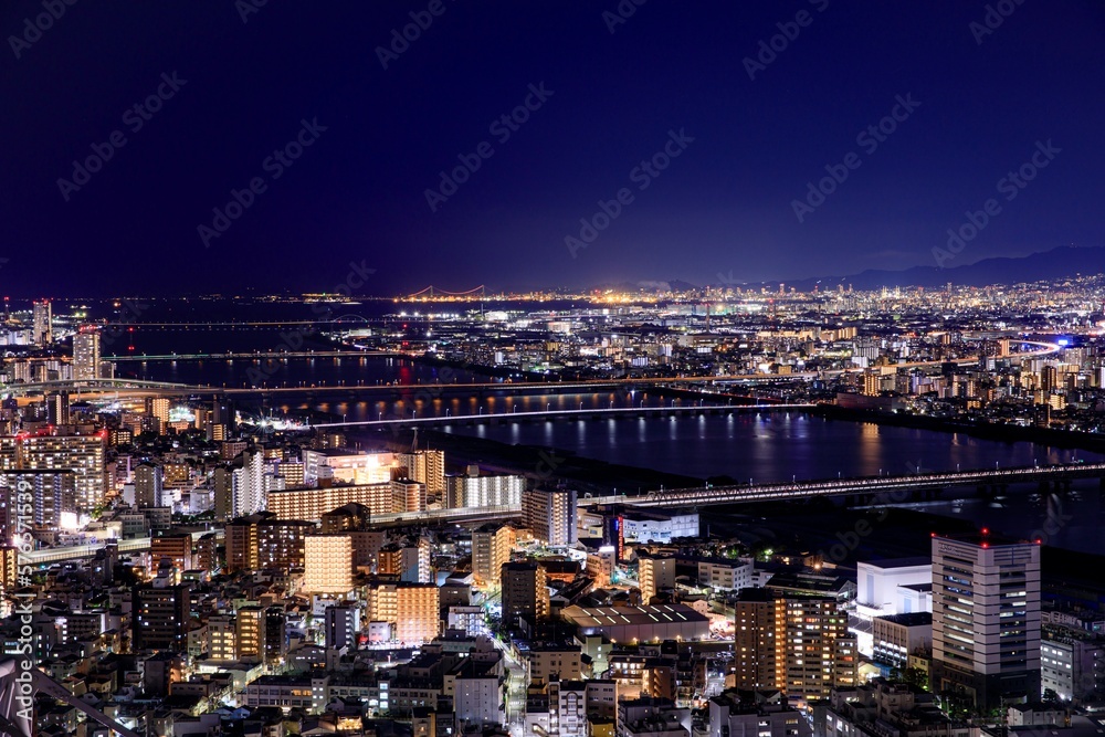 梅田スカイビルから眺める大阪の夜景（大阪湾・明石海峡方面）