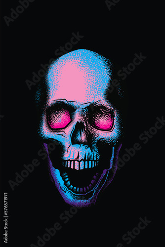 Original vector illustration in vintage style. Abstract skull of a man with an open mouth. T-shirt design, design element.