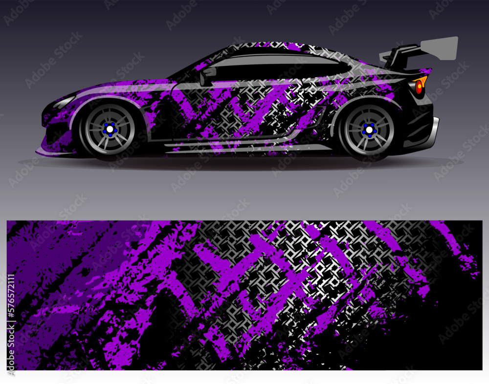 Car wrap design vector. Graphic abstract stripe racing background kit designs for wrap vehicle race car rally adventure and livery Car wrap design vector. Graphic abstract stripe racing background kit designs for wrap vehicle race car rally adventure and livery