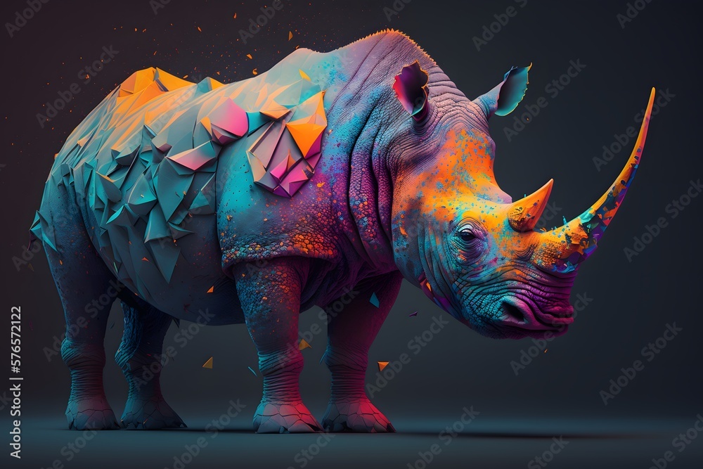 Fototapeta premium colorful rhinoceros created using AI Generative Technology
