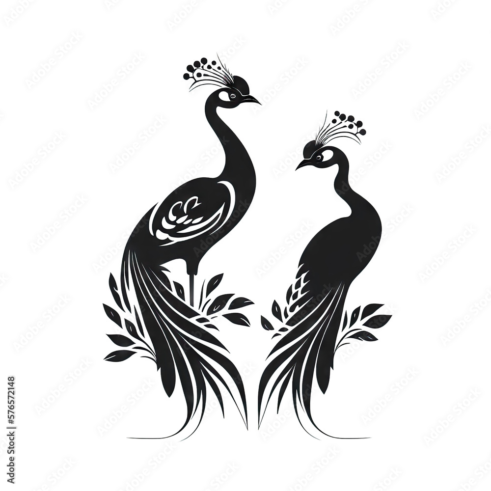 two peacocks black and white 2D minimalist luxury logo vector logo on transparent background PNG Generative AI two peacocks black and white 2D minimalist luxury logo vector logo on transparent background PNG Generative AI