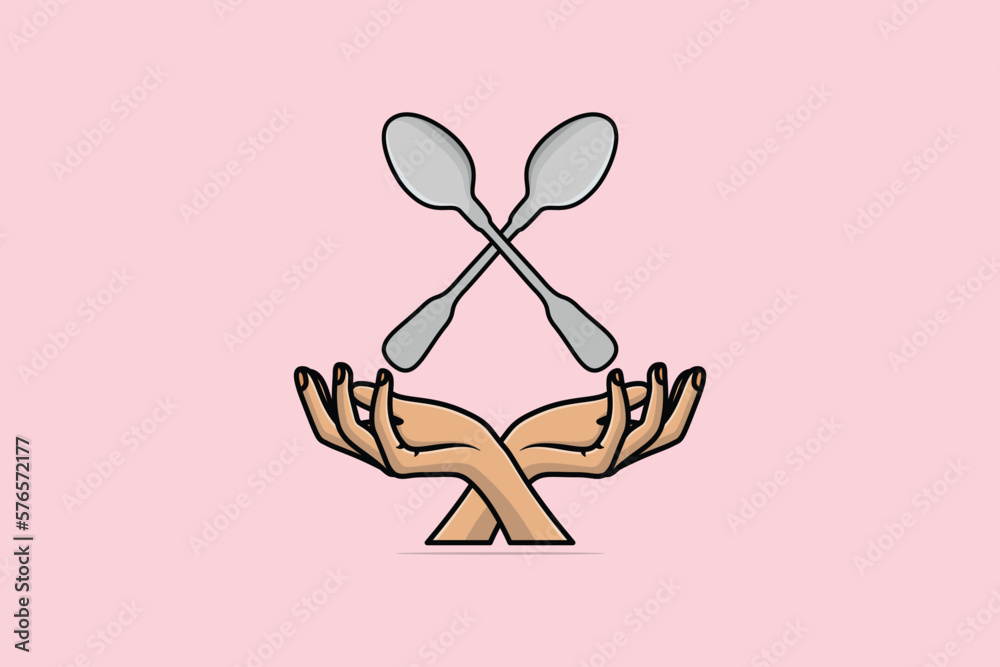 Hands with Spoon vector illustration. Restaurant and Cafe objects icon