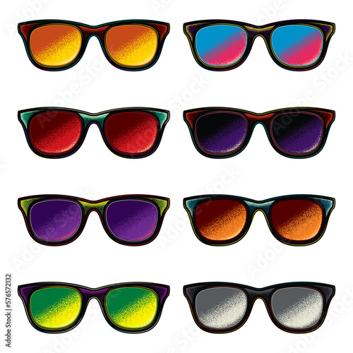 An original vector collection. Vintage style sunglasses. T-shirt design, design element.