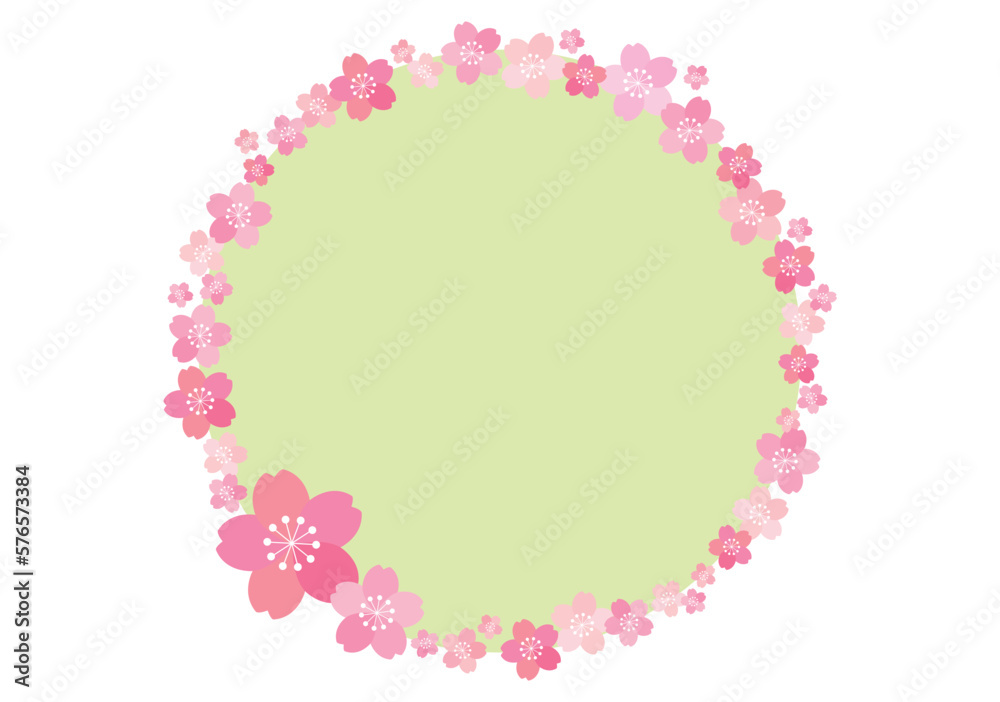 桜の花 サークルフレーム バナー 背景/黄緑