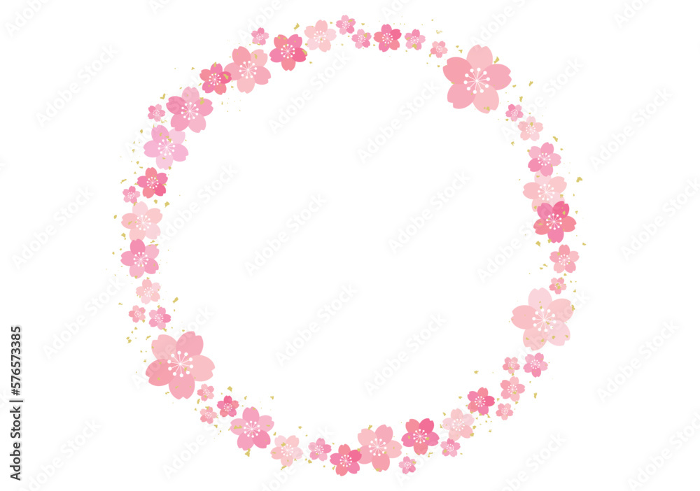 桜の花 サークルフレーム バナー 背景/金箔・透過枠