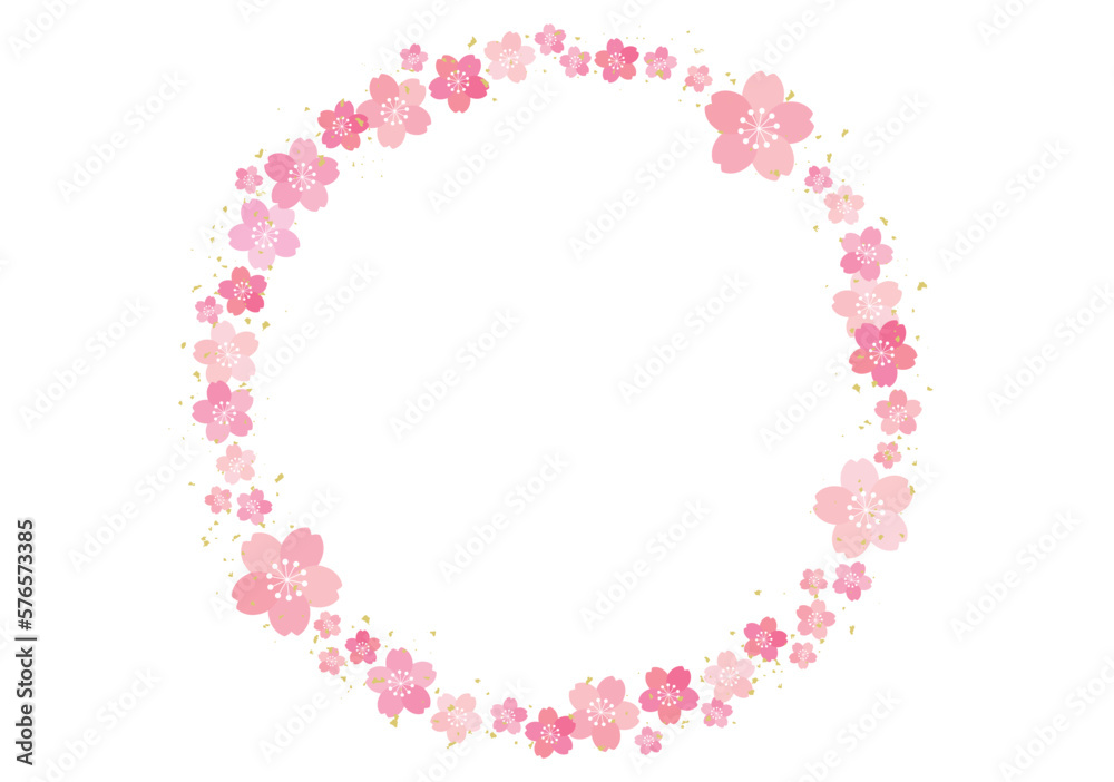 桜の花 サークルフレーム バナー 背景/金箔・透過枠 桜の花 サークルフレーム バナー 背景/金箔・透過枠