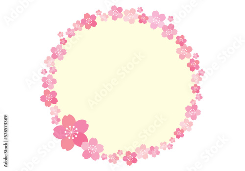 桜の花 サークルフレーム バナー 背景/生成り