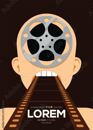Movie and film poster design template background with film reel