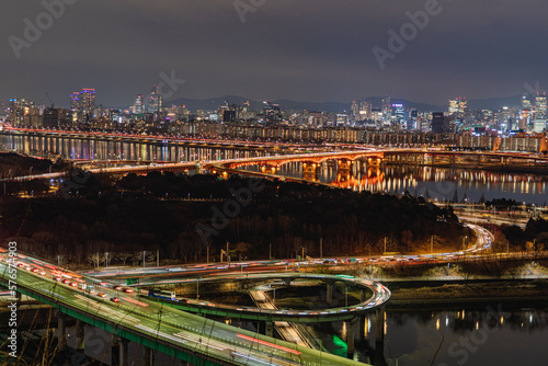 View of night of Hangang(river) front side, Seoul, Korea 