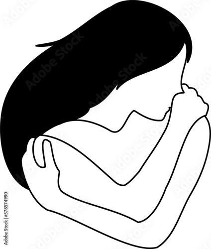 Girl silhouette hugs herself, women's day and activism concept embrace equity.