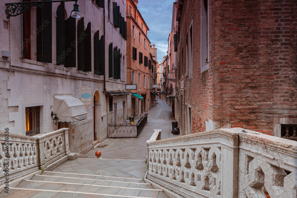 Architecture of Venice, Italy. Historic houses traditional architecture on the canal in Venice.