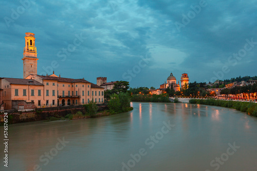 City of Verona at dawn. Adige river.
