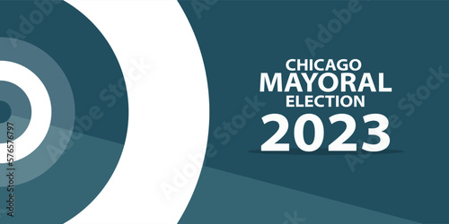 Chicago mayoral election vector graphic illustration background isolated on dark blue background with white typography photo