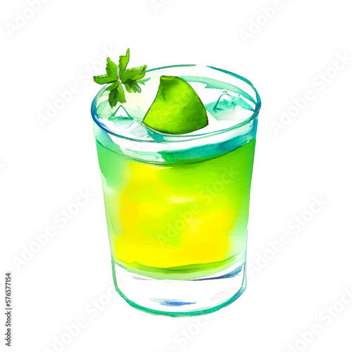 Watercolor fruit cocktails drink for summer party. Logo creator for cocktails drink bar menu. High quality watercolor hand drawn drink illustration