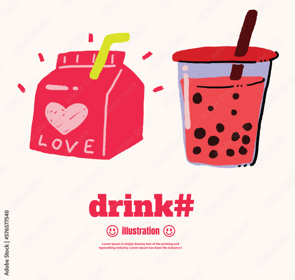 Drink packaging, milk, milk tea, pencil hand drawn illustration