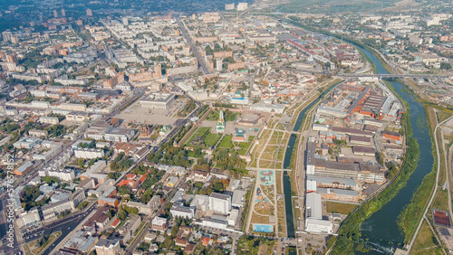 Tula, Russia. Tula Kremlin, Kazanskaya embankment. General panorama of the city from the air, Aerial View photo