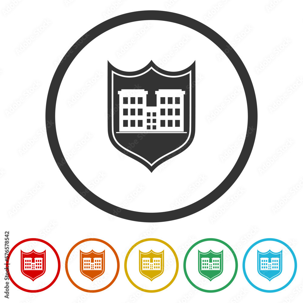 Building Security icons in color circle buttons Building Security icons in color circle buttons