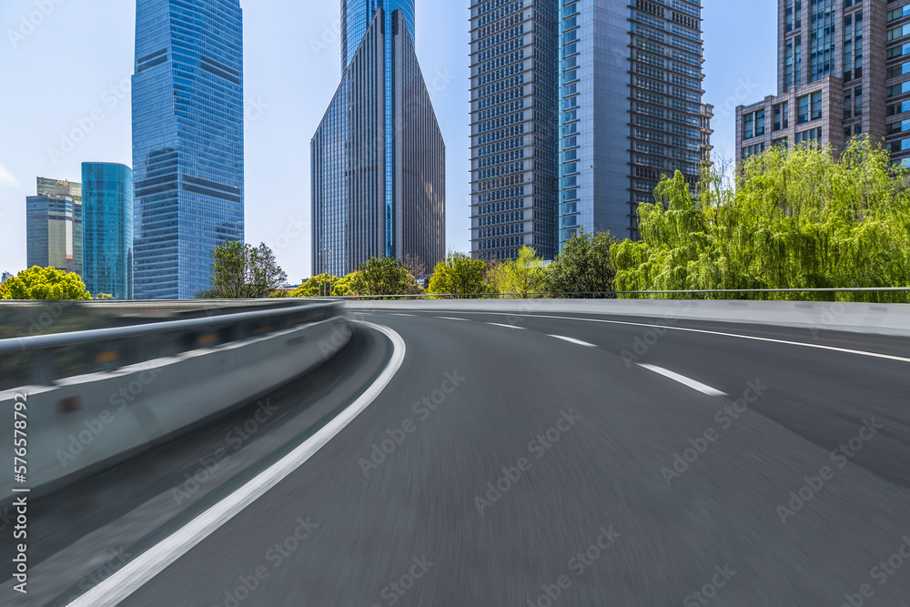 cityscape and skyline of shanghai from empty asphalt road. cityscape and skyline of shanghai from empty asphalt road.