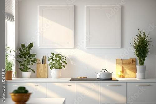 Mockup for posters frames canvas  Interior decor plants decor  Generative AI 