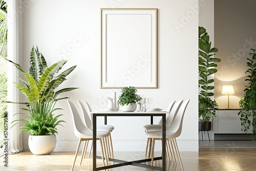 Frame mockup,poster mock up, for a dinning room,restaurant,kitchen,home interior Generative AI  © Jyukaruu's Studio